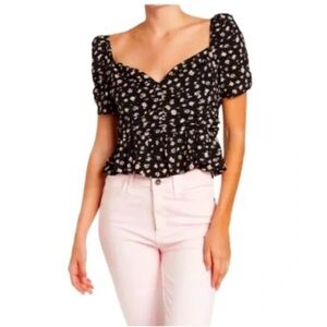 ASTR the Label Astr Black Ditsy Floral Peplum Sweetheart crop top - size large